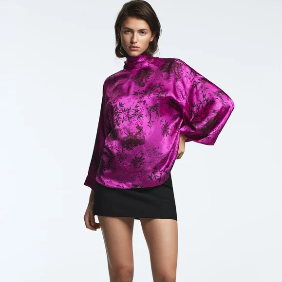 ＪＡＣＱＵＡＲＤ　ＰＲＩＮＴ　ＢＬＯＵＳＥ Zara | Tops | Zara Printed Jacquard Blouse | Poshmark